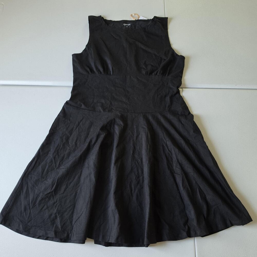 Quince Dress Womens XL Black Organic Cotton Drop Waist Jersey Mini Fit & Flare
